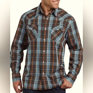 Dickies Relaxed Fit Western Cowboy Plaid Pearl Snap Long Sleeve Button Up Shirt